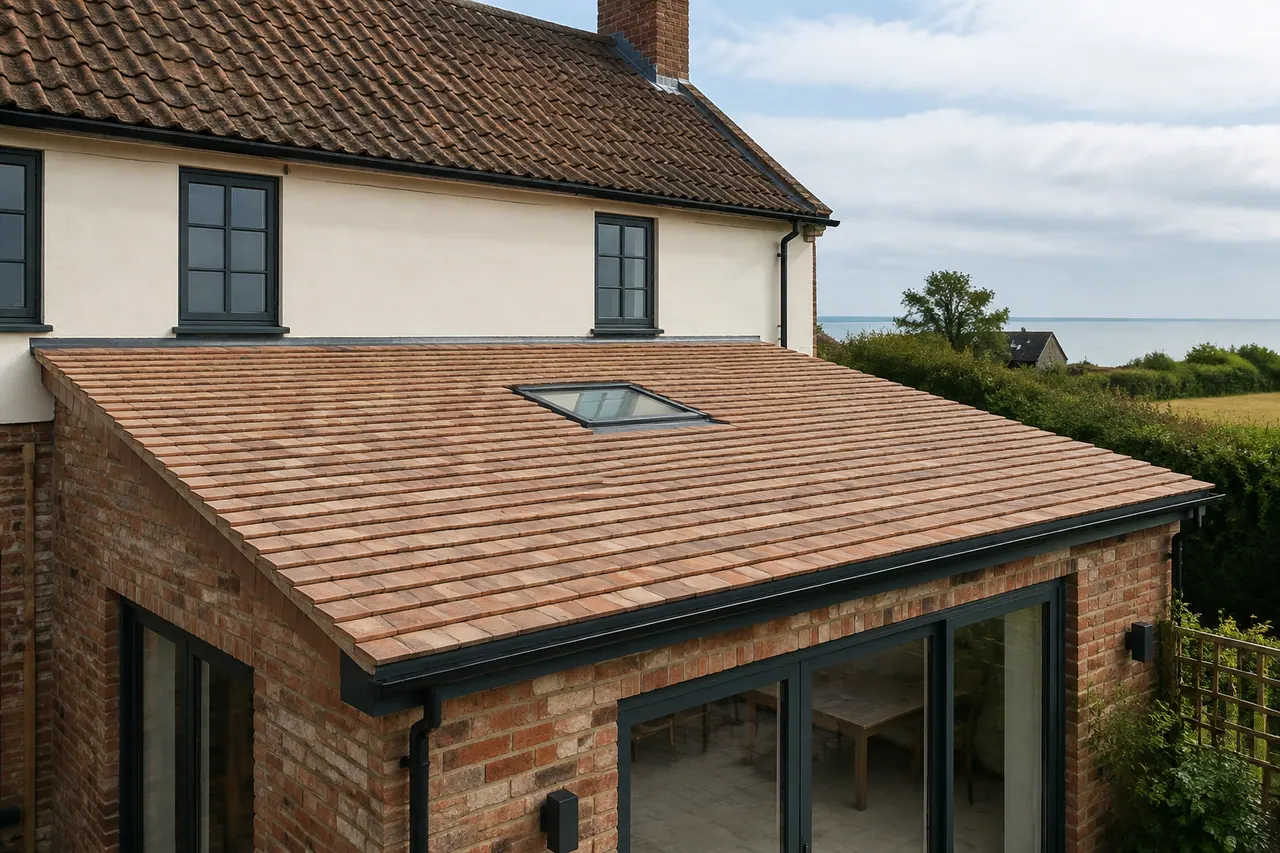 Tiled extension roof with a rooflight